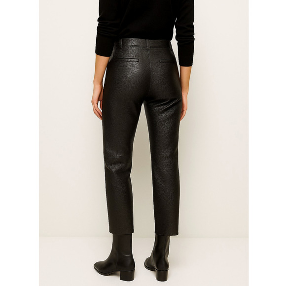 NWT! Nili Lotan 0 Lambskin Leather Pants $1290 Snakeskin Crop Straight Leg Black - Picture 3 of 13
